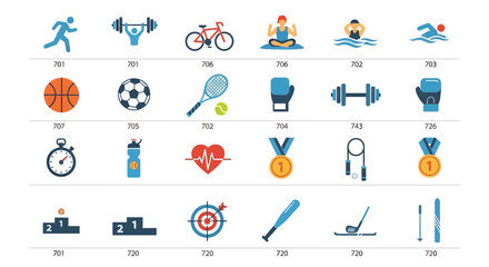 Fototapeta premium Sports and Fitness Icons Set - Healthy Lifestyle and Recreation