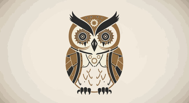 Steampunk Owl Illustration with Gears and Clockwork Elements