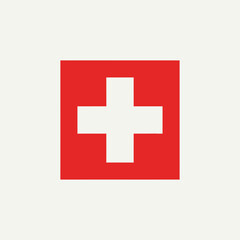 Fototapeta premium Swiss Flag Icon - Red Square with White Cross Symbol