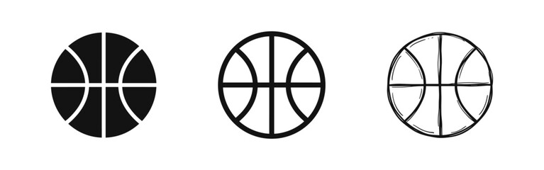 Basketball Sport Icons - Solid, Outline, and Sketch Styles © drawing lines