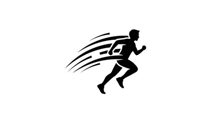 Obraz premium A black silhouette of a person running fast with motion lines on a white background