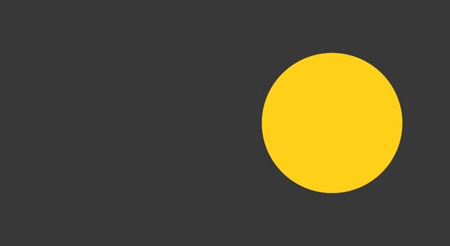 Minimalist yellow circle moving across dark grey background, abstract motion animation