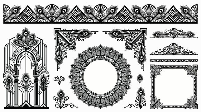 Intricate steampunk decorative frames and borders set with gears clockwork and dragonfly silhouettes vector illustration