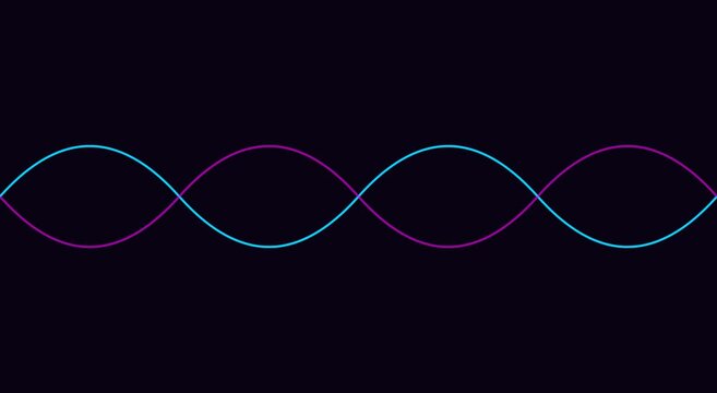 Neon sine wave animation: abstract intertwining purple and cyan light lines on dark animation background