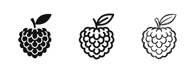 Raspberry icon set, berry fruit symbols in solid, outline, and hand-drawn sketch styles © drawing lines