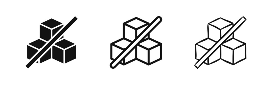 No sugar icon set, sugar free diet symbols in solid, outline, and hand-drawn sketch styles