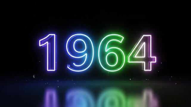 Glowing purple neon number 1964 on a dark background for a 60th birthday or anniversary celebration.