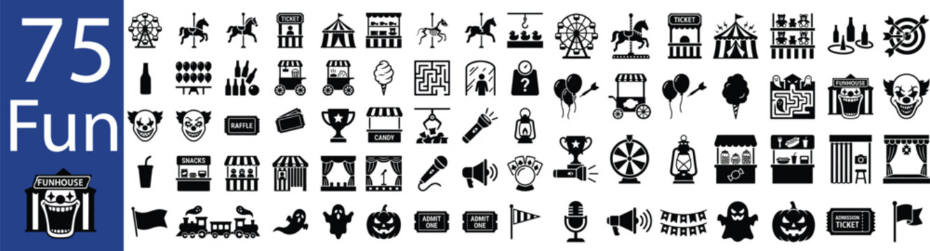 Carnival And Circus Icons Black Silhouette Collection On White Background