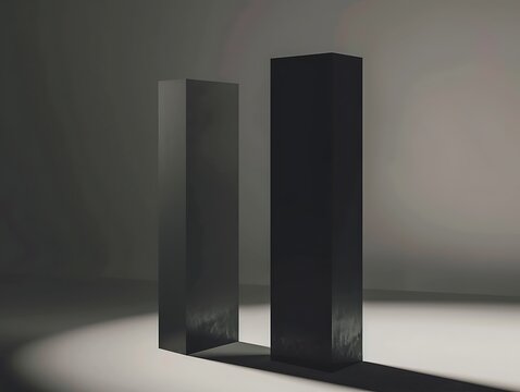 Tall Dark Rectangular Pillars in Dim Studio