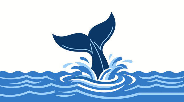 Artistic depiction of a whale's tail splashing into blue waves, symbolizing marine life and ocean adventure