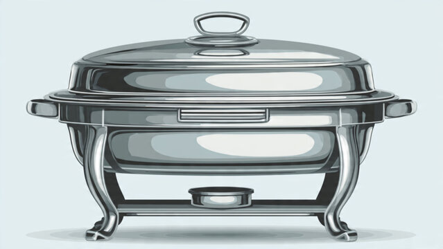 Elegant silver chafing dish with lid on white background for catering and serving food
