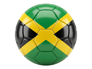 Fototapeta premium Soccer Ball with Green, Yellow, and Black Panels, Textured Leather Surface and Stitched Seams Isolated on White Background