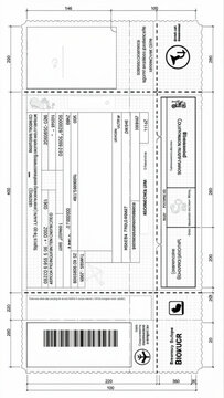 A blank white shipping label with barcodes and processing marks for postal or courier use