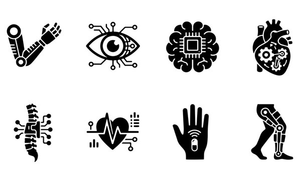 Cybernetics Bionic Implants and Biotech Body Parts Icon Set