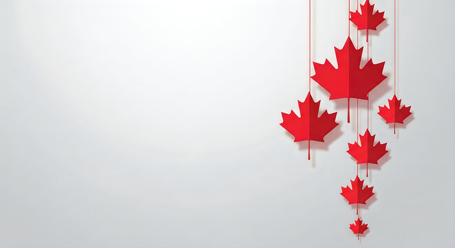 Canada day decorations with hanging red maple leaves