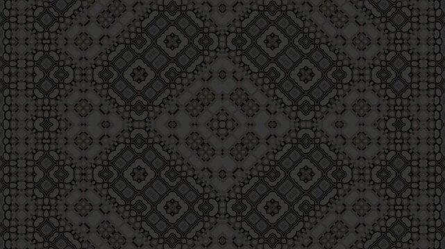 Seamless dark geometric composition featuring ornamental motifs, decorative lattice structures, and intricate symmetrical details. Rich textured pattern with timeless elegance.