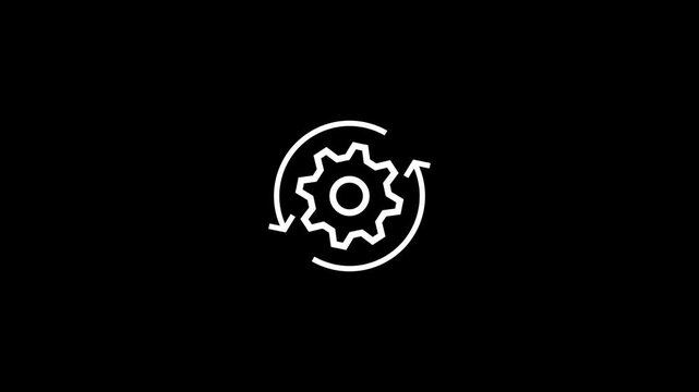 Minimalist gear rotating with arrows animation on black background