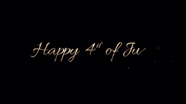 Happy 4th of july festive golden cursive text illustration with sparkling accents. perfect for patriotic social media posts and invitations. alpha channel 4K