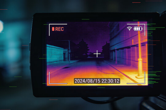 Thermal infrared security camera recording screen overlay with color spectrum scale