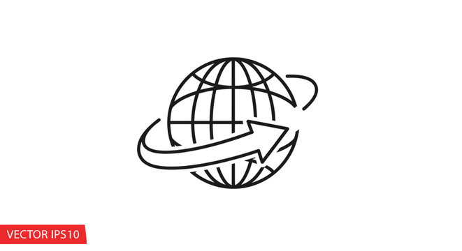 Globe with curved arrow around it.