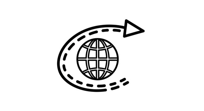 Globe with curved arrow symbol.