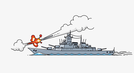 Military warship firing missile at sea. © M FAIZAL