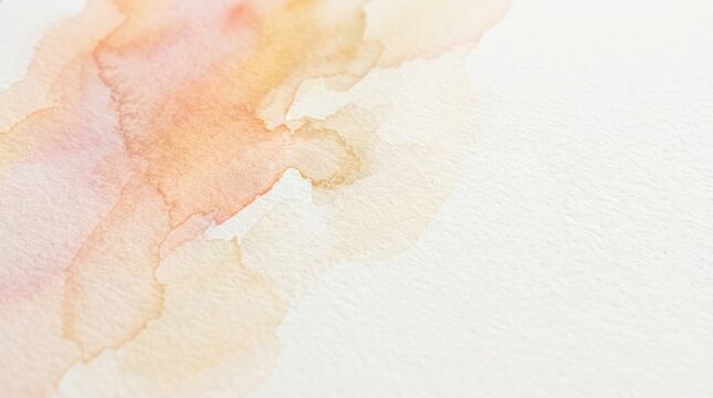 Abstract watercolor background with soft peach and orange paint washes on textured white paper.