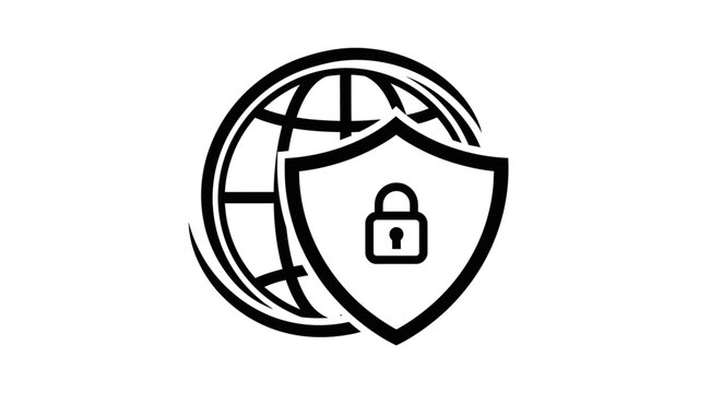 Shield with lock on globe icon.