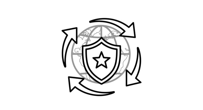 Shield with star and globe icon.