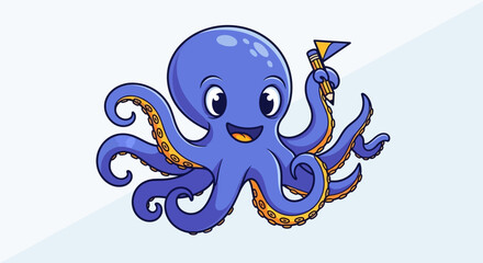Smiling cartoon octopus with cocktail. © heri