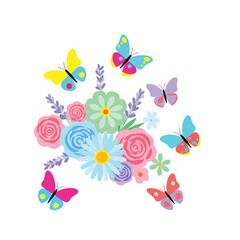 Colorful butterflies and flowers arrangement. © indah