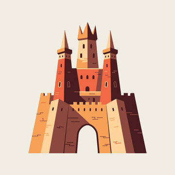 Sand castle with towers and archway.
