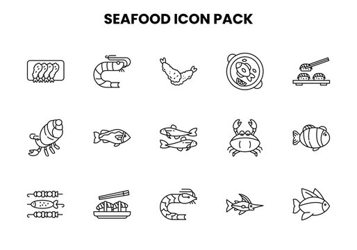 Seafood Line Set Icons Pack
