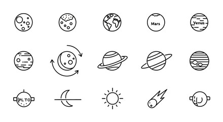 Solar system planets and sun icons. © M FAIZAL