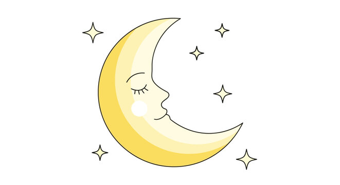 Smiling crescent moon face in space.