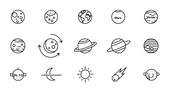 Solar system planets and sun icons.