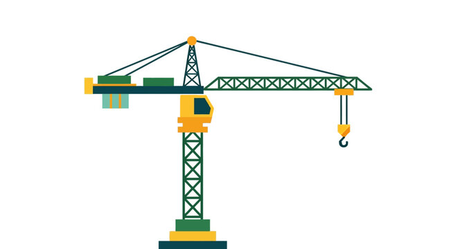 Illustrated construction crane with green and yellow details.