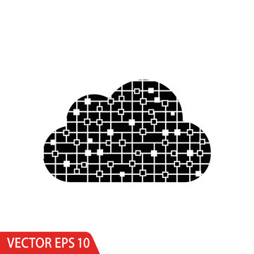 Black Cloud Icon With Grid Pattern.