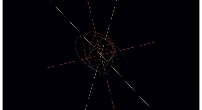 Abstract 3 d atomic orbit motion animation background, with glowing neon ellipses