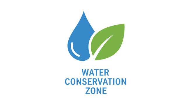 Water Conservation Zone Icon: Blue Droplet and Green Leaf Symbol