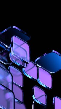 Abstract glass blocks on a dark background, vertical 3d render