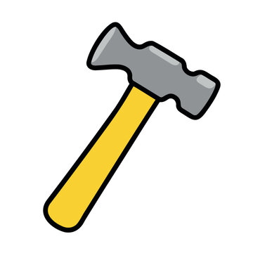 Cartoon ball peen hammer with a yellow handle on a white background