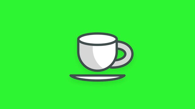 Minimalist Coffee Cup Icon on Chroma Key Green Screen