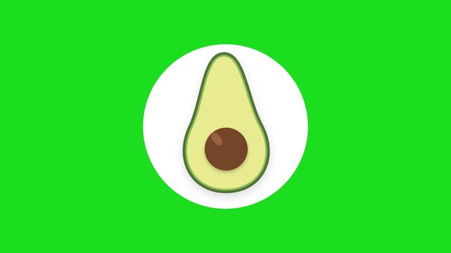 Stylized Avocado Half Illustration on Green Screen Background