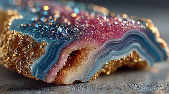 Geode mineral slice with sparkling quartz crystals images