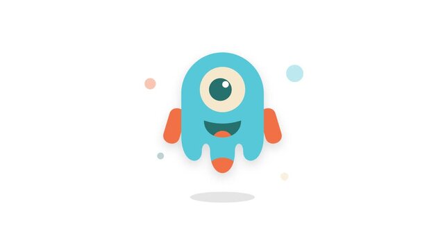 Happy Blue One-Eyed Alien Character Flat Vector Art