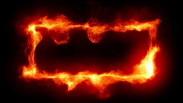 Fiery frame animation: dynamic flames forming burning rectangle loop