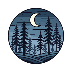 Illustration of trees under crescent moon. © yanto