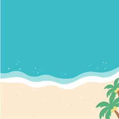 夏のバナー　海の背景イラスト　　夏素材　ビーチ、浮き輪、浜辺　ビーチサンダル、　 © Karin