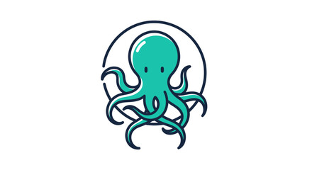 Teal colored octopus cartoon character. © kuncoro